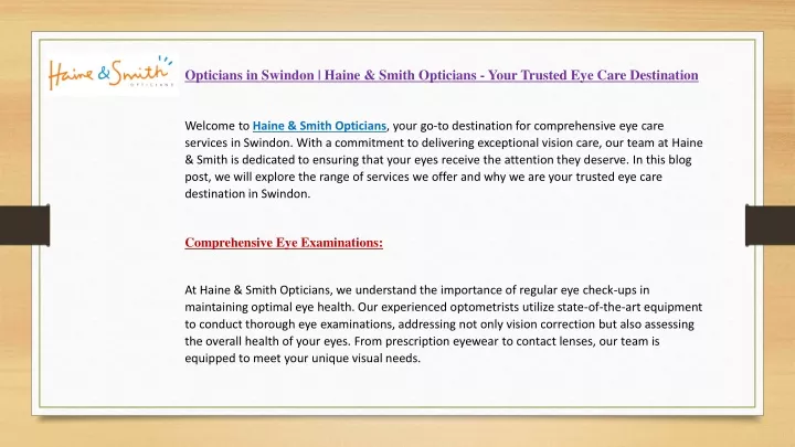 opticians in swindon haine smith opticians your