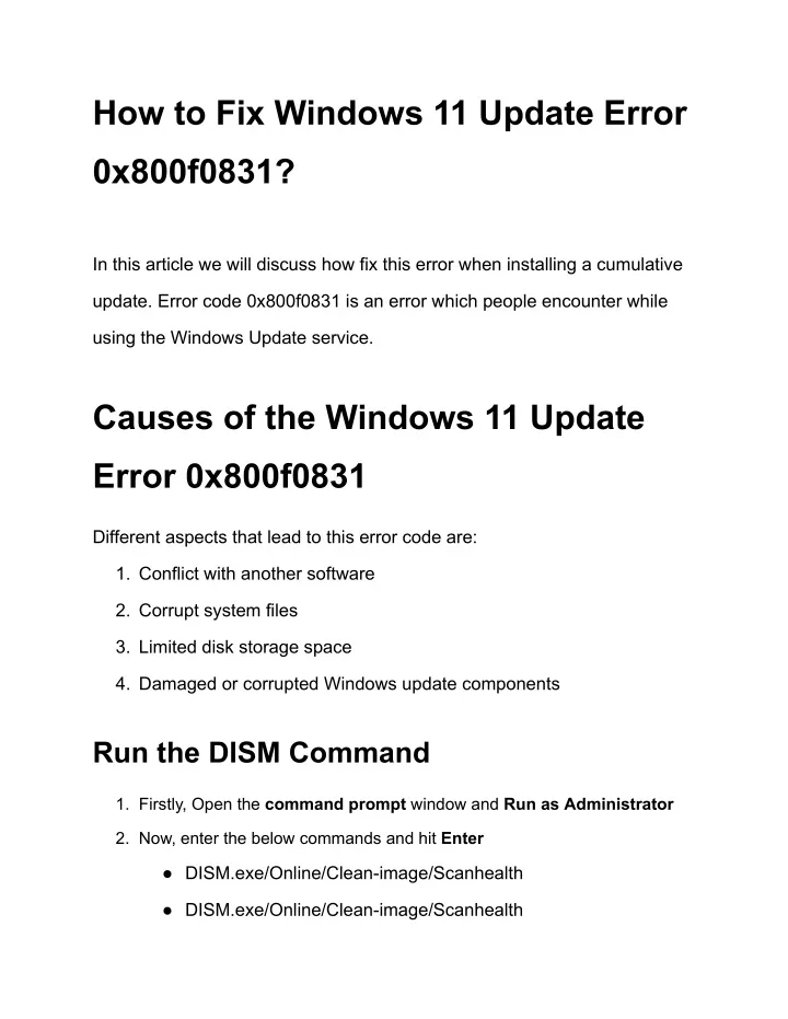 how to fix windows 11 update error