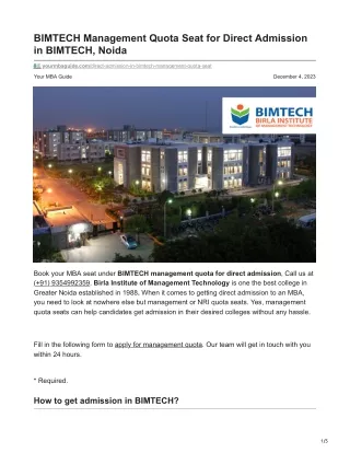 yourmbaguide.com-BIMTECH Management Quota Seat for Direct Admission in BIMTECH Noida