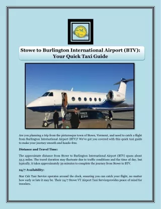 Stowe to Burlington International Airport (BTV) Your Quick Taxi Guide