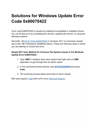 solutions for windows update error code 0x80070422
