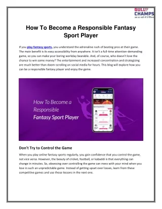 How to Play Fantasy Sports in a Responsible Way