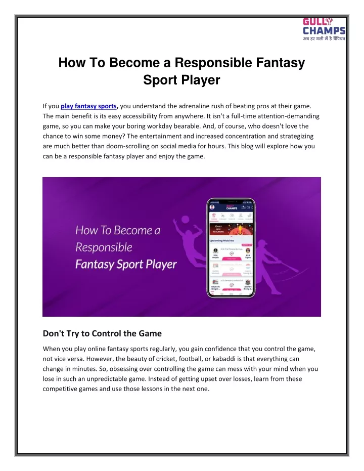 how to become a responsible fantasy sport player