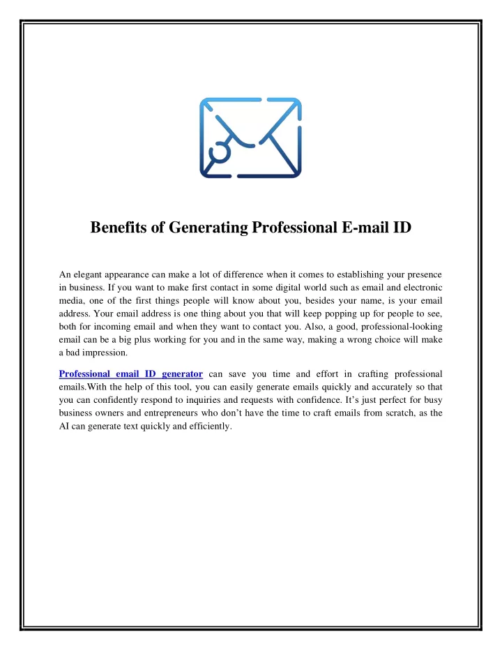 benefits of generating professional e mail id