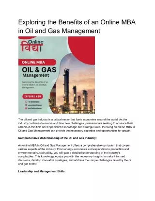 Exploring the Benefits of an Online MBA in Oil and Gas Management