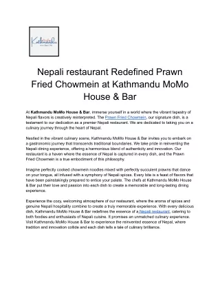 Nepali restaurant Redefined Prawn Fried Chowmein at Kathmandu MoMo House & Bar