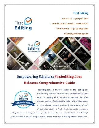 Empowering Scholars Firstediting.Com Releases Comprehensive Guide