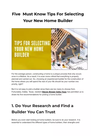 five must know tips for selecting your new home