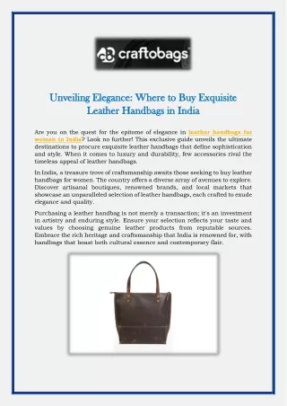 Unveiling Elegance- Where to Buy Exquisite Leather Handbags in India