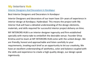 Interior Designers And Decorators In Kondapur