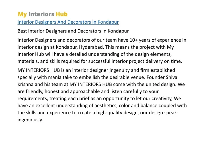 interior designers and decorators in kondapur