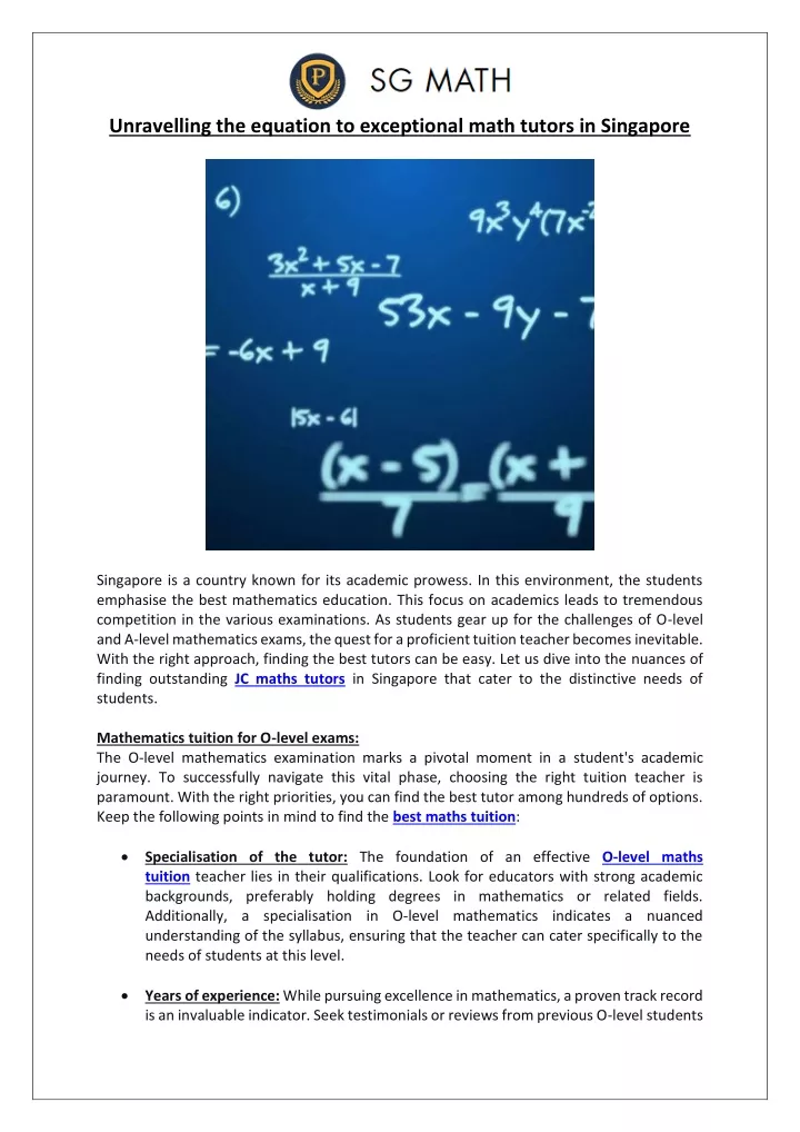 unravelling the equation to exceptional math