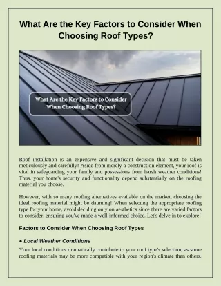 Top Considerations for Selecting Roof Types