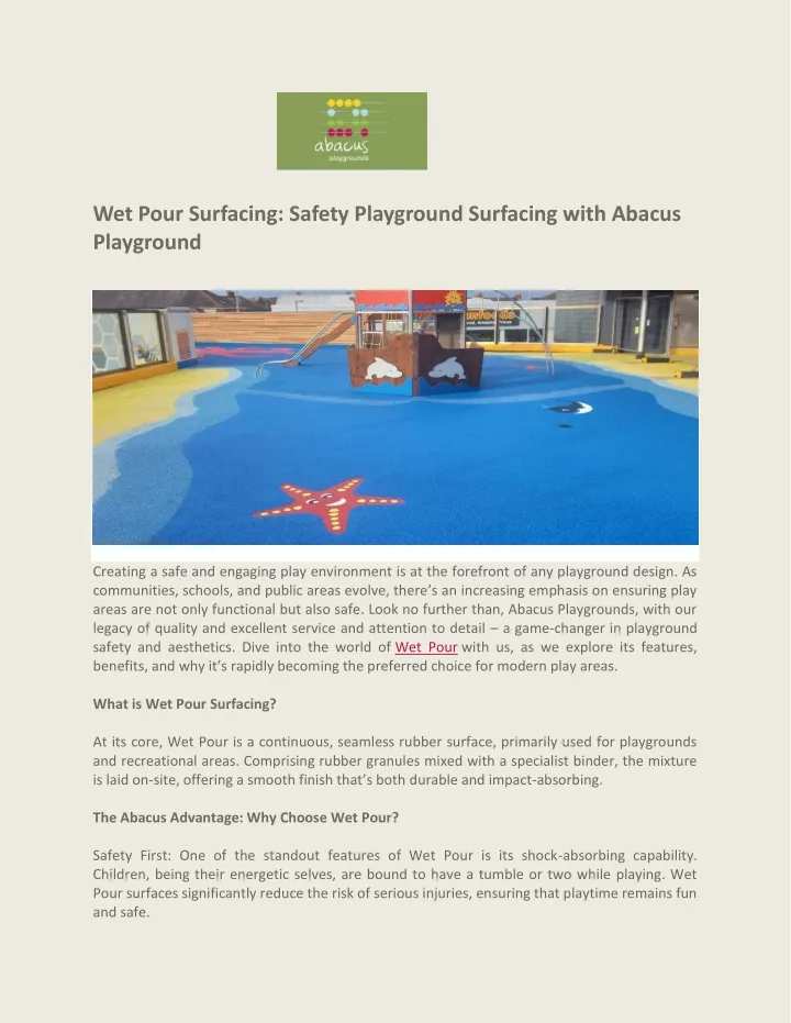 wet pour surfacing safety playground surfacing