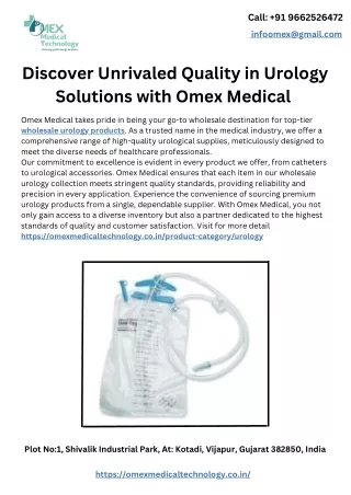 Discover Unrivaled Quality in Urology Solutions with Omex Medical