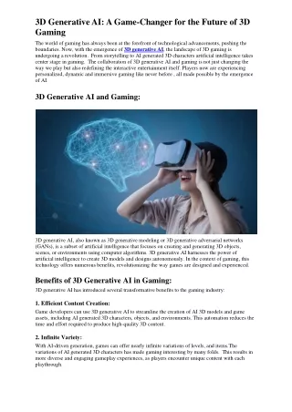 3d generative ai a game changer for the future