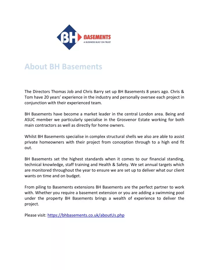 about bh basements the directors thomas