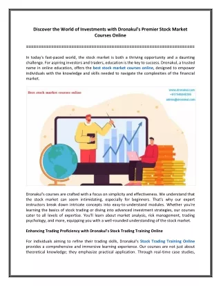 Discover the World of Investments with Dronakul's Premier Stock Market Courses Online