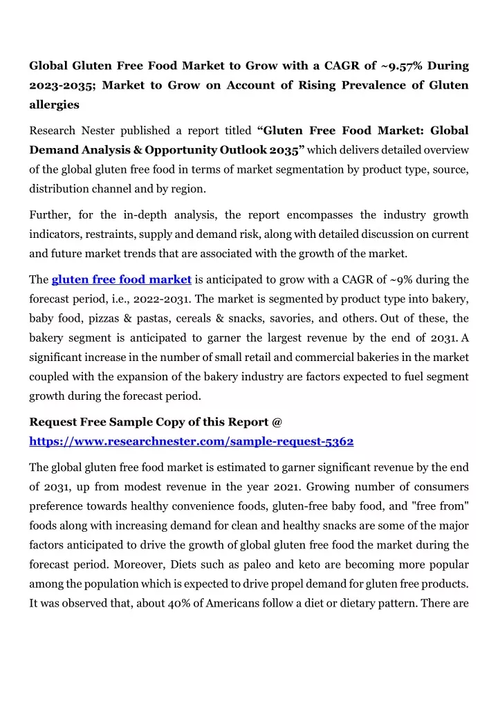 global gluten free food market to grow with