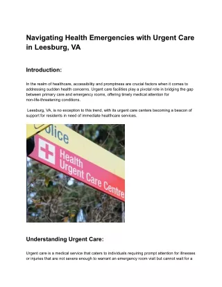 Navigating Health Emergencies with Urgent Care in Leesburg, VA
