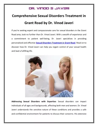 Comprehensive Sexual Disorders Treatment in Grant Road by Dr. Vinod Javeri