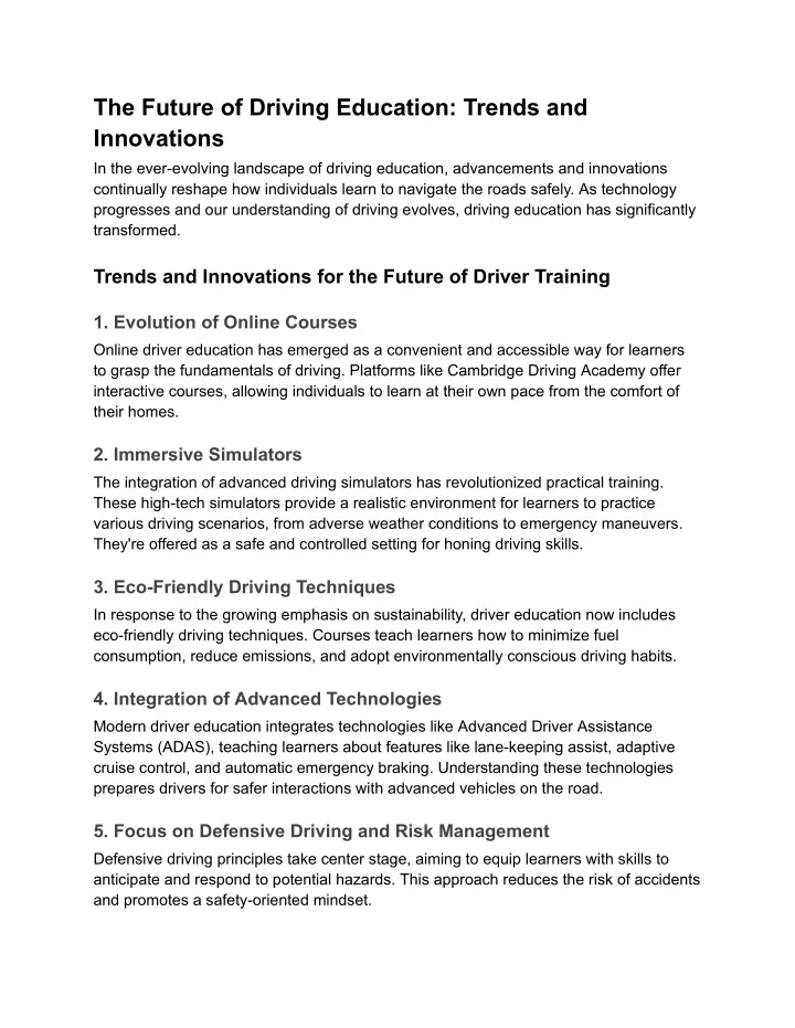 the future of driving education trends