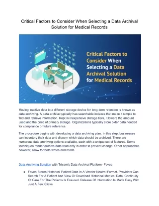 Data Archival Solution for Medical Records
