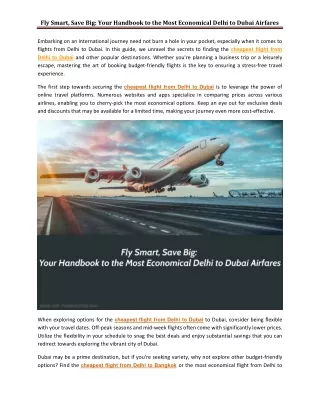 Fly Smart, Save Big Your Handbook to the Most Economical Delhi to Dubai Airfares