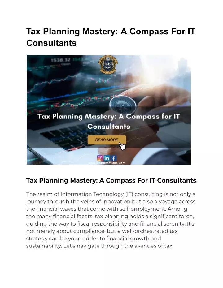 tax planning mastery a compass for it consultants