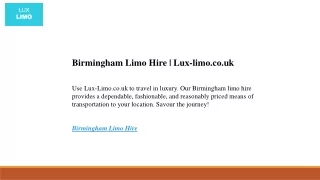 Birmingham Limo Hire  Lux-limo.co.uk