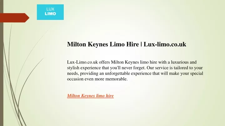 milton keynes limo hire lux limo co uk lux limo