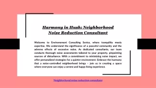 Harmony in Hush: Neighborhood Noise Reduction Consultant