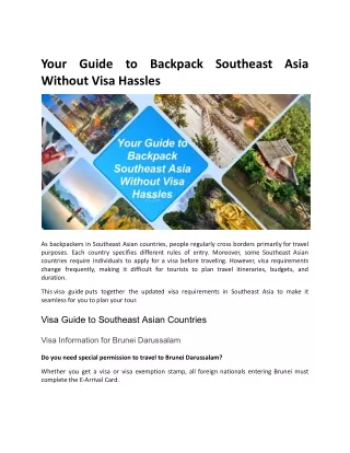 Your Guide to Backpack Southeast Asia Without Visa Hassles