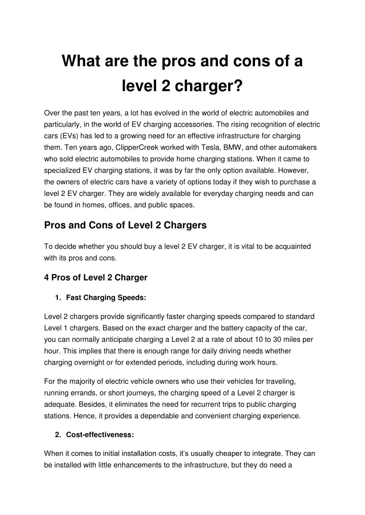 what are the pros and cons of a level 2 charger