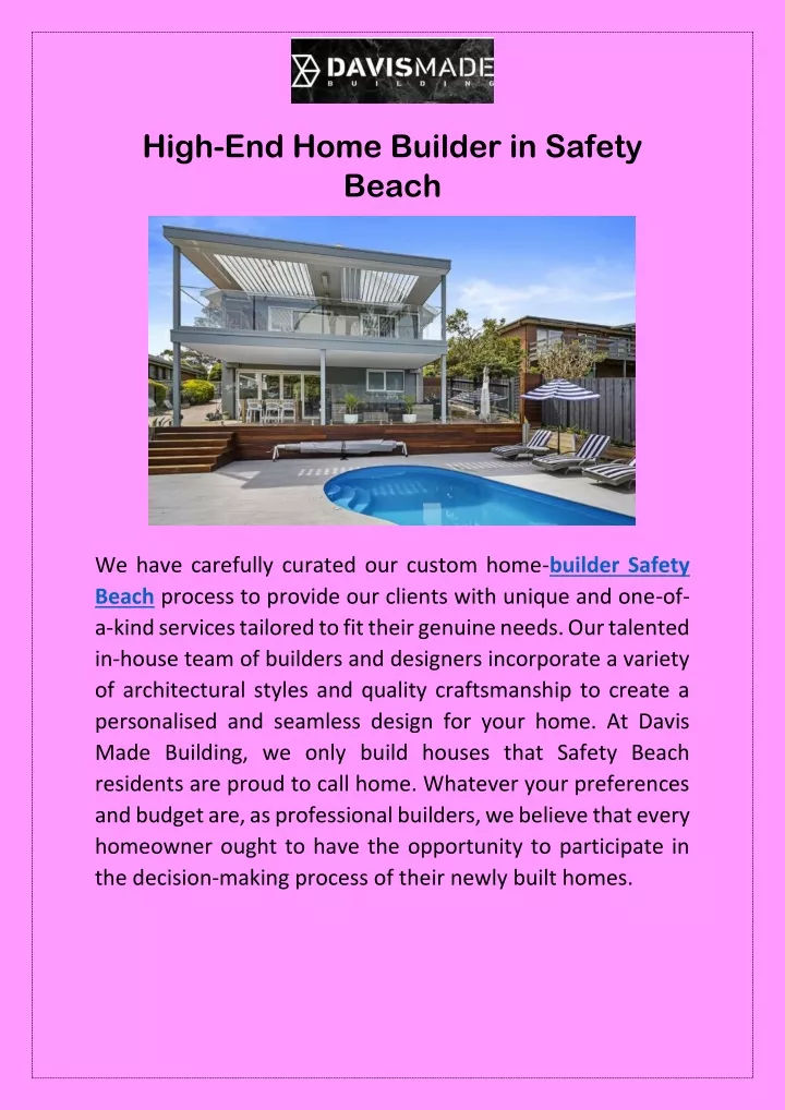 high end home builder in safety beach