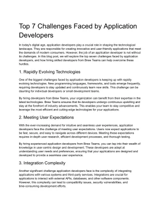 Top 7 Challenges Faced by Application Developers - Brew Teams