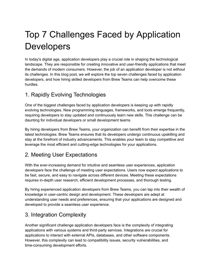 top 7 challenges faced by application developers
