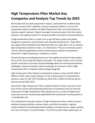 high temperature filter market key companies
