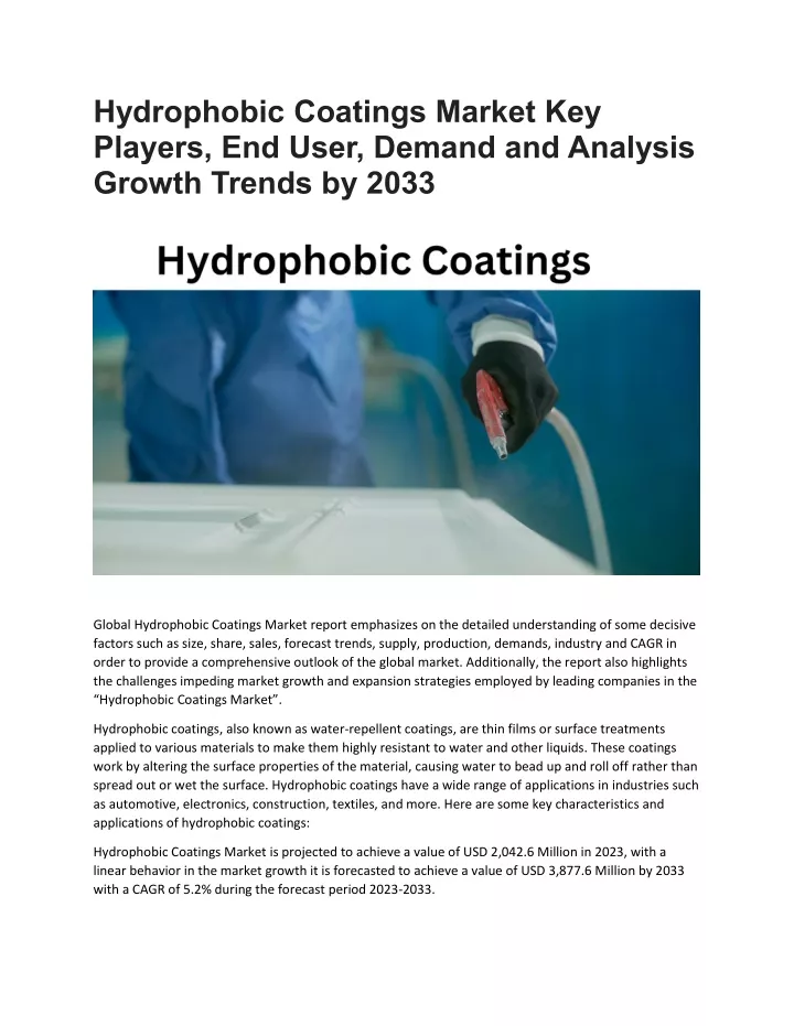 hydrophobic coatings market key players end user