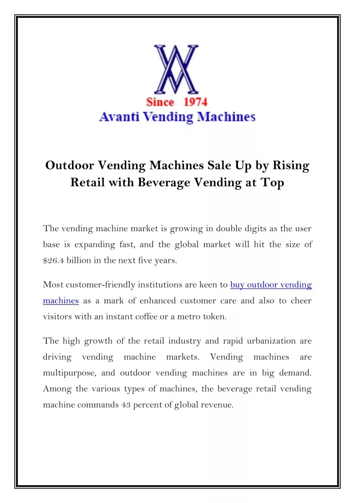 outdoor vending machines sale up by rising retail