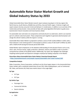 automobile rotor stator market growth and global