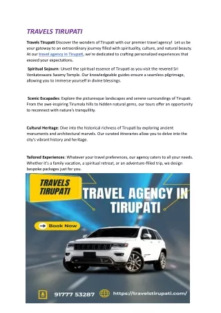 Travel Agency In Tirupati TRAVELS TIRUPATI