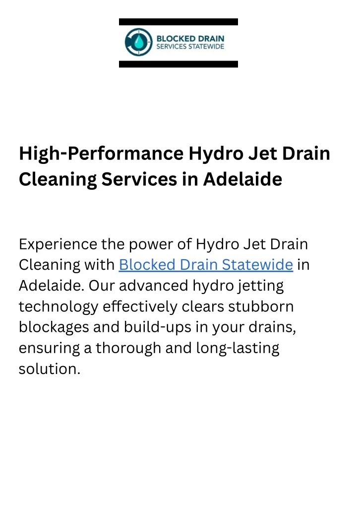 PPT HighPerformance Hydro Jet Drain Cleaning Services in Adelaide (1