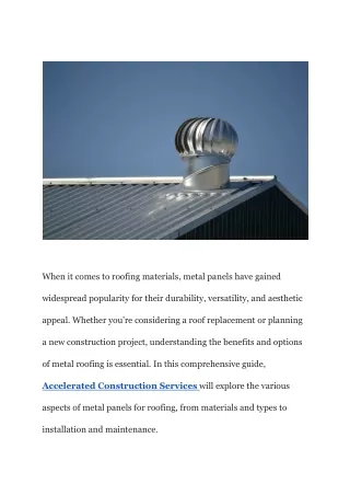 A Comprehensive Guide to Metal Panels for Roofing