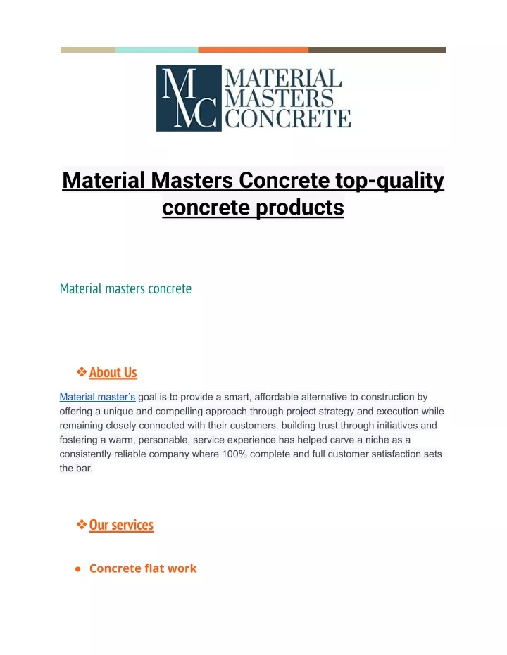 material masters concrete top quality concrete