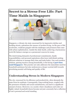 Secret to a Stress-Free Life Part Time Maids in Singapore