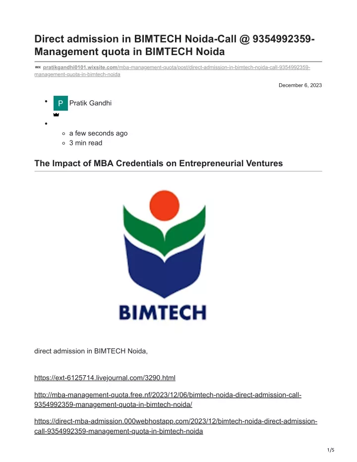 direct admission in bimtech noida call
