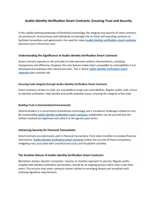 Audits Identity Verification Smart Contracts: Ensuring Trust and Security