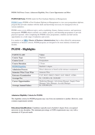 pgdm full form course admission eligibility fees