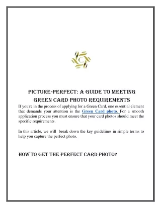 Picture-Perfect A Guide to Meeting Green Card Photo Requirements!